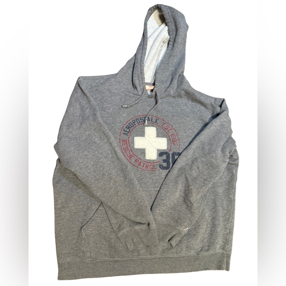 Vintage Aeropostale Lifeguard Hoodie Gray Y2K Distressed Sweatshirt L